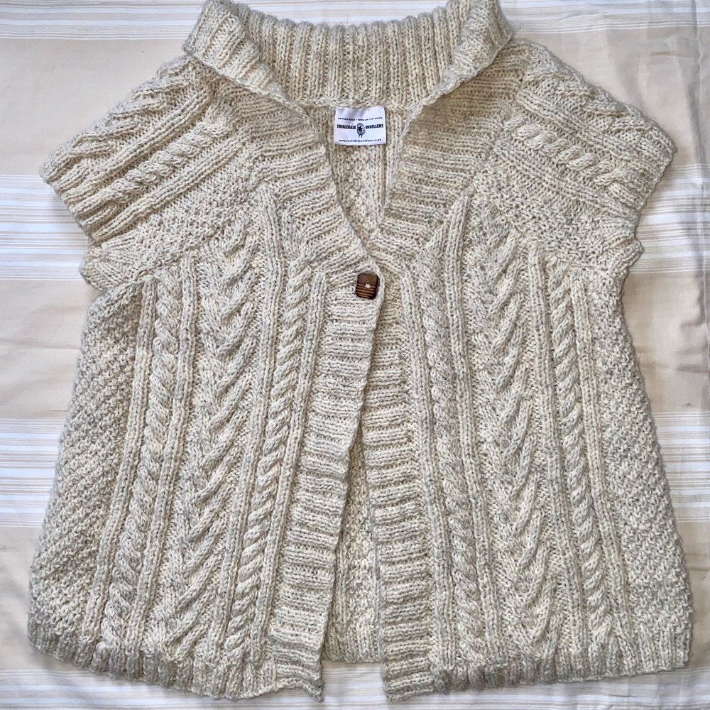 Swaledale Woollens SS Cardigan Womens O/S Med Natural Knit Jumper British Wool